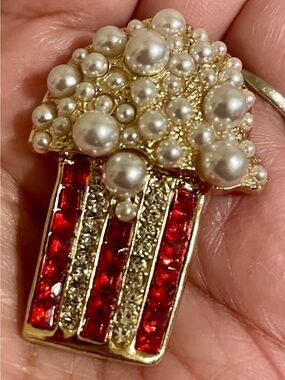 Gold-Tone Pearl & Red Crystal Popcorn Brooch - Women Jewelry